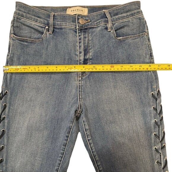 PACSUN Jeans Jegging Womens Sz 28 Blue Hi-Rise Ankle Leather Laced Sides Skinny - Picture 12 of 15
